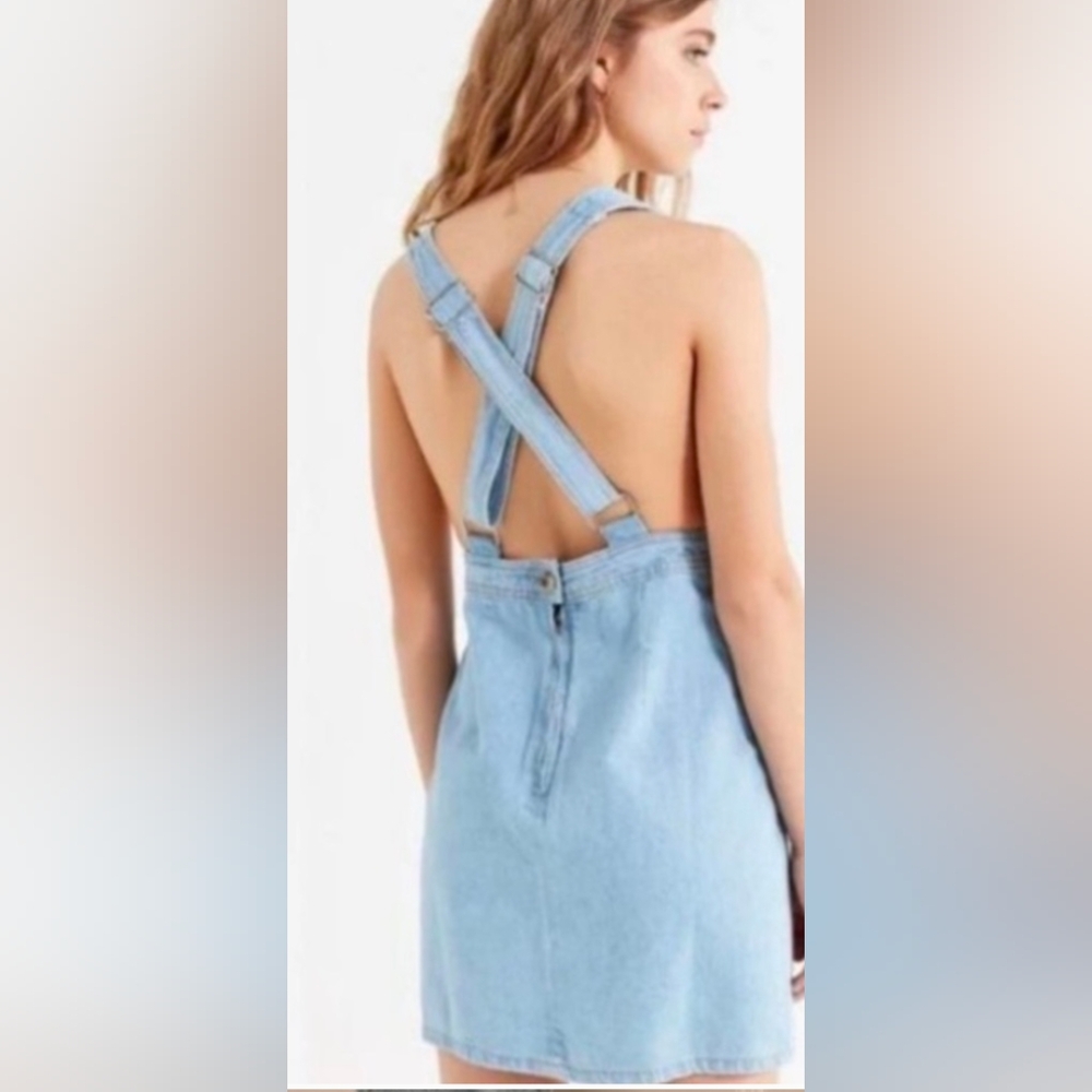 BDG Plunging V-Neck Pinafore Overalls Denim Dress
